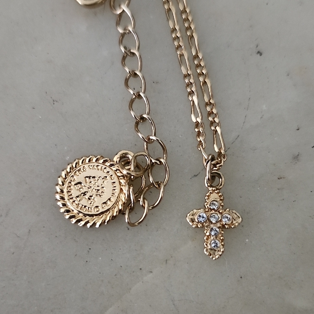 Vatican Library Collection Gold Tone Cross Crystal Pendant Necklace